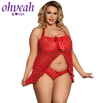 

Ohyeahlover Sexy Costume Ropa Interior Mujer Sexy Erotica Plus Size Clothing RM80538 Lovely Red Heart Pattern Babydoll Lingerie