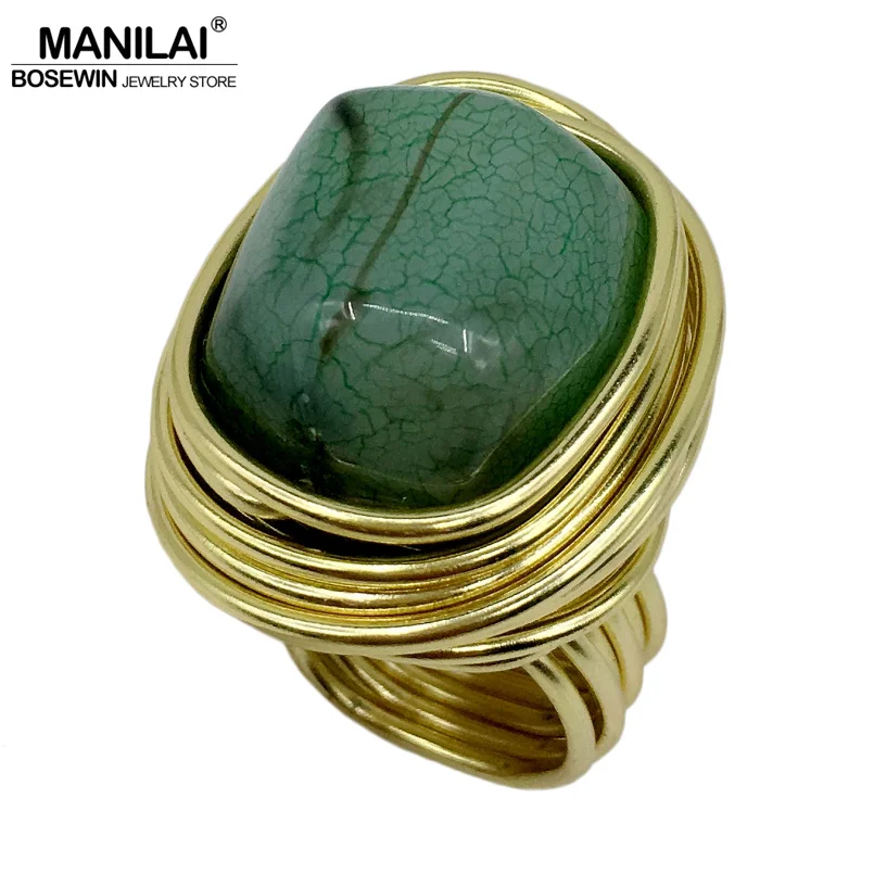 

MANILAI Fashion Jewelry Wire Spiral irregularity Ice crack Resin Handmade Rings Women Vintage Finger Rings Party Accessories