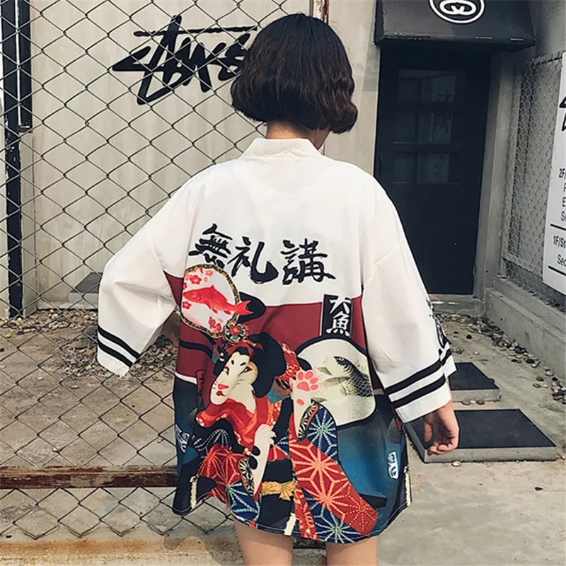 Vintage Kimono Kawaii Cartoon Digit Print Cardigan Thin Sun Protection Shirts Blouse 2019 Summer Harajuku Fashion Women Blouses