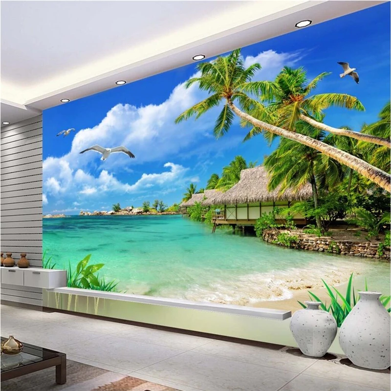 

beibehang Customize any size wallpaper frescoes photo Ultra High Definition Summer View Hotel Ocean View Coconut background