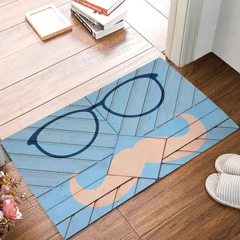 

Funny Blue Wood Geometric Glasses Beard Bowtie Door Mats Kitchen Floor Bath Entrance Rug Mat Rubber Non Slip