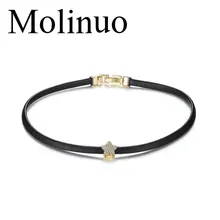 Molinuo New Fashion black Leather Choker Necklace paved cz star Pendant choker Necklaces For Women Girls black leaf pendant cord choker necklace
