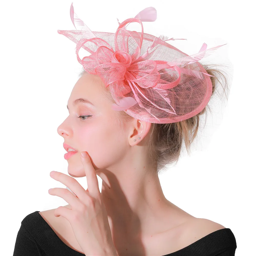 Розовый sinamay fascinators Свадебные Элегантные Женские Свадебная шляпка аксессуары для волос дамы вечерние случаю race головные уборы вводной повязки