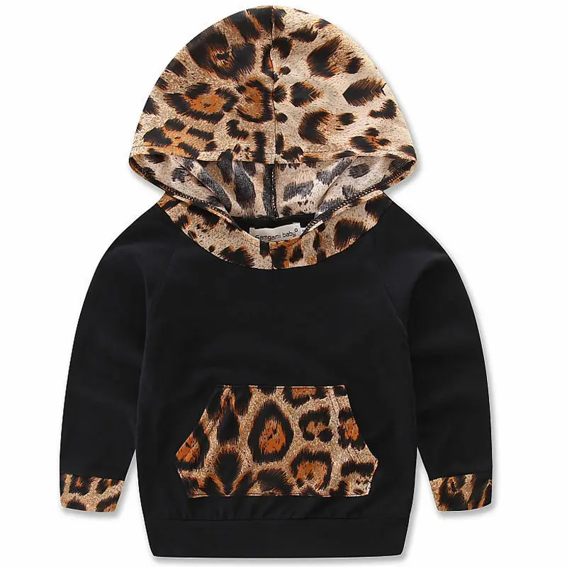 Newborn Kids Autumn Winter Clothes Leopard Infant Baby Girls Boys Pocket Long Sleeve Hooded Coat Top+Lace-Up Long Pants 2pcs Set