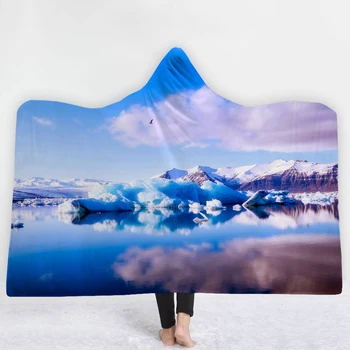 

Blue sky and white clouds blanket with hat keep Warm soft comfortable Blanket Elegant urban style twin full size blanket