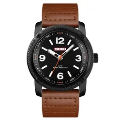 SKMEI мужские кожаные часы с застежкой водонепроницаемые спортивные Кварцевые повседневные деловые часы 1417