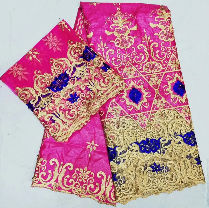 

(5+2yards/set ) beautiful net lace bordered African bazin fabric with embroidery beads plus French lace for party dress BZL32