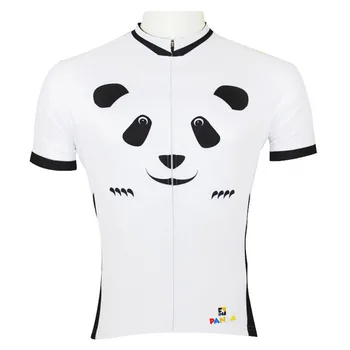 

Free shipping Cute Cartoon Panda Men Short Sleeve Cycling Jersey White Breathable Bike Apparel 100%Polyester Cycling Clothing