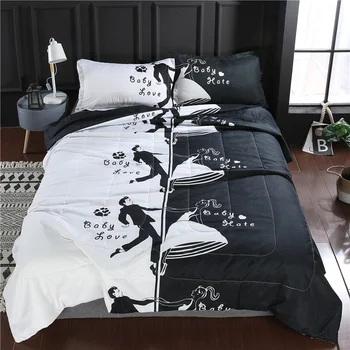 

Black and white Print Bride Groom Plaid Mandala Quilt Set 200*230cm 230*230cm Quilted Blanket with Pillow Case