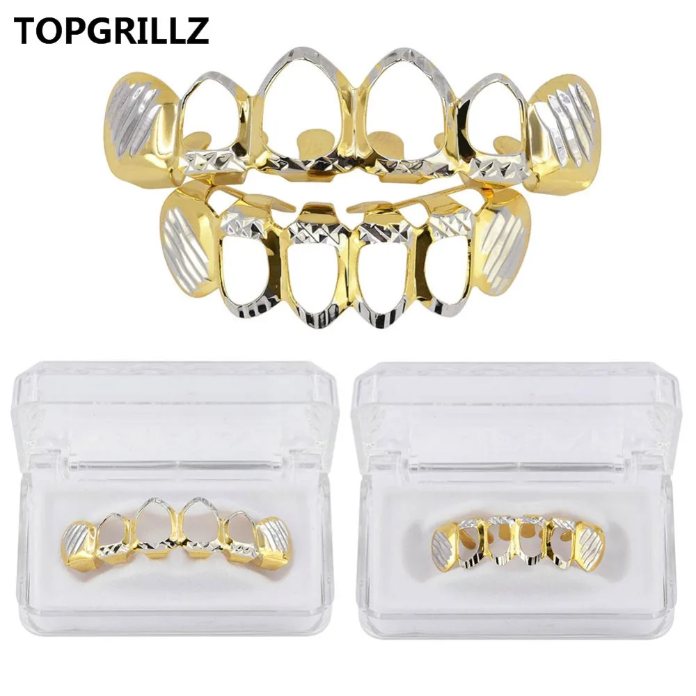TOPGRILLZ новые золотистые и Серебристые полые открытые Dlampnd вырезать 6 зубцов