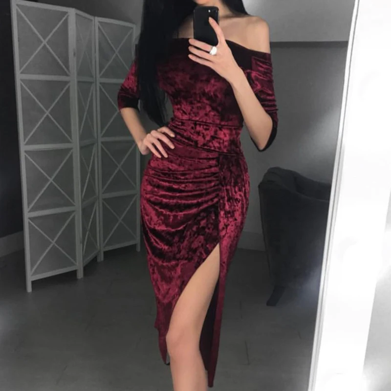 burgundy velvet midi dress