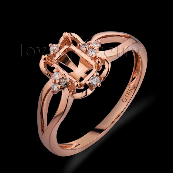 

Emerald CuT 4x6mm Solid 18Kt Rose Gold Diamond Semi mount Engagement Ring WU269