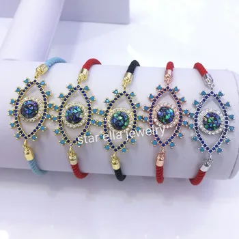 

10pcs/lot Rope Bracelets Micro Pave AAA CZ Abalone Oval Evil Eye Pulsera Bracelet Women Jewelry Joyeria
