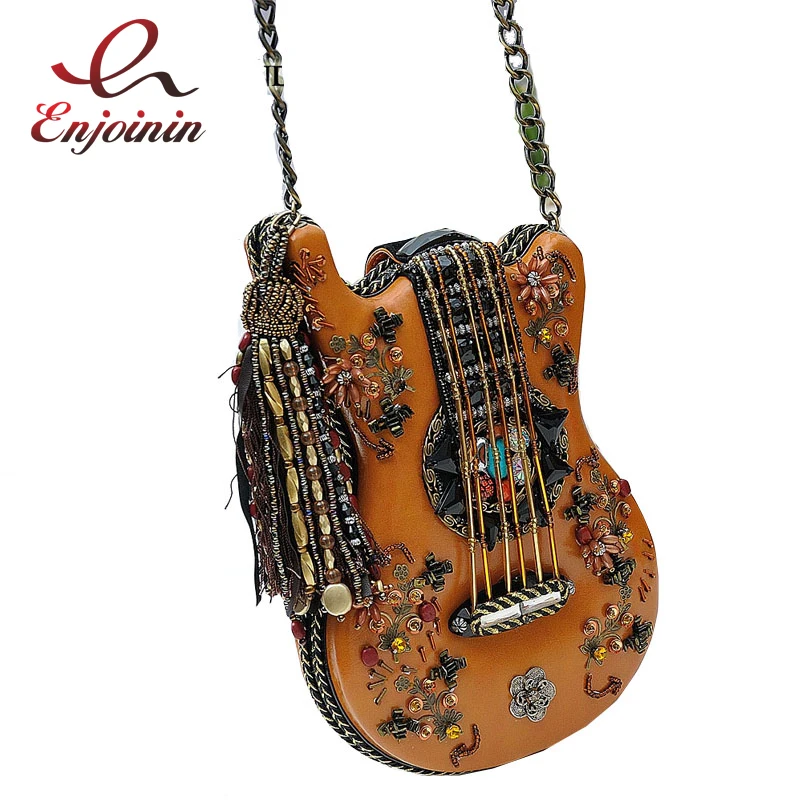 Luxury Diamond Beaded Handmade Guitar Design Tassel Women's Shoulder