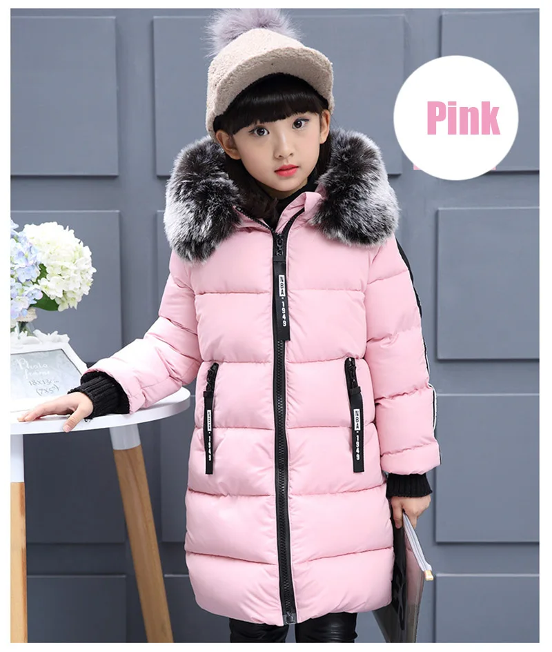 2018 Faux Fur Hood Jacket for Girls Children Snow Wear Parka Thick Cotton-Padded Winter Jacket for Children Christma Winter Coat (16)