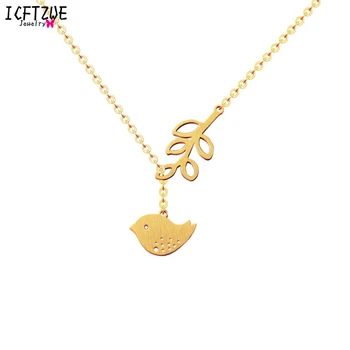 

ICFTZWE Fashion Jewelry Stainless Steel Chain Choker Necklace Leaf Bird Statement Necklace Women Best Friend Gold Colour