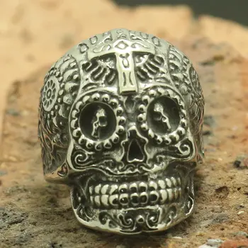 

Size 7 To Size 15 Unisex 316L Stainless Steel Cool Cross Flower Skull Newest Ring