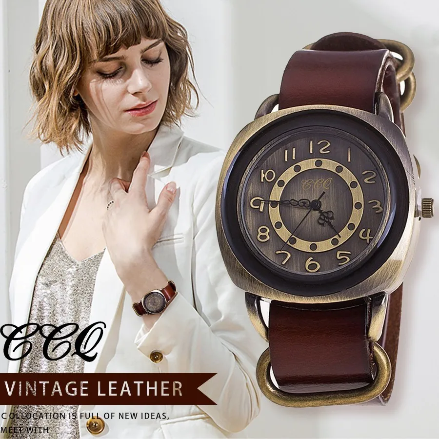 

CCQ Brand Unisex Women Men Fashion Vintage Cow Leather Bracelet Watches Casual Women Men Quartz Watch Relogio Feminino Hot