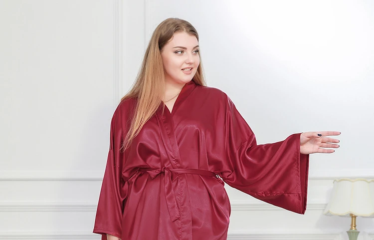 Шелковый халат-Кимоно размера плюс 4XL, женские атласные халаты для невесты, сексуальные халаты для невесты 100 кг, одежда для сна белого и черного цвета