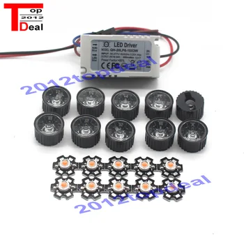 

10pcs 3w full spectrum led 380-840nm +1pcs 6-10x3w 600mA led driver+10pcs led lens led kit