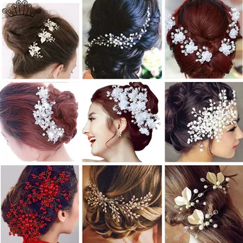 

Women Hair Accessories Pearl Flower Hairpins Hairband Wedding Bridal Hair comb Hair clip Headdress Jewelry Gift