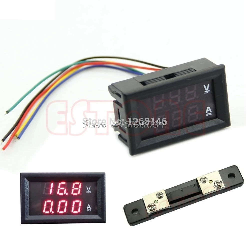 DC 100V 50A Двойной цифровой вольтметр Амперметр Красный светодиодный Amp + шунт тока S08
