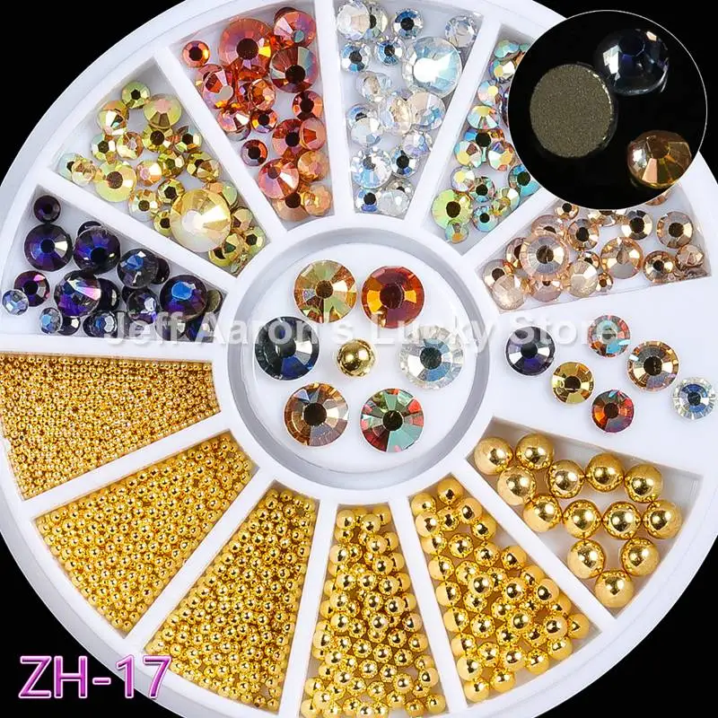 Смешанный стиль, плоская задняя часть, 3d Стразы, украшения для ногтей, стразы, колесо, кристалл, драгоценный камень, блеск, аксессуары для ногтей, инструменты - Цвет: ZH17