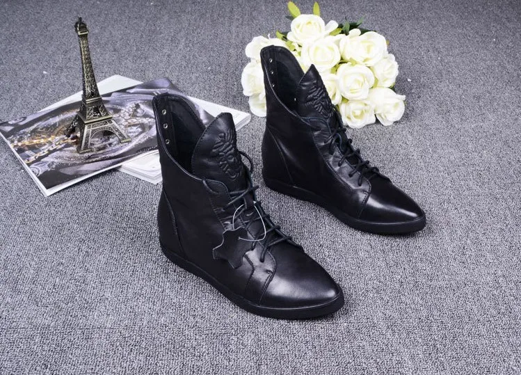 pointed lace up boots flat