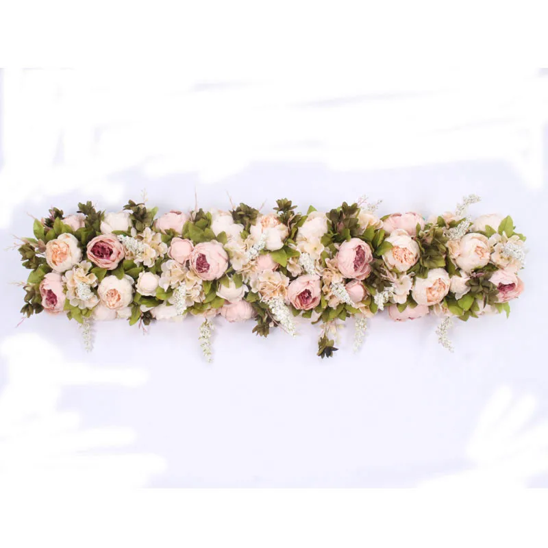 custom made Artificial rose flower row Wedding background wall arch Welcome desk decorative fake flower Home holiday decoration - Цвет: A Champagne