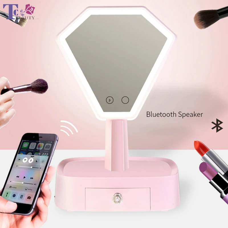 Bluetooth Speaker Makeup Mirror With Led Light Multifunction Storage Box Desktop Mirror Princess Table Lamp Cosmetic Mirror цена Bluetooth Speaker Makeup Mirror With Led Light Multifunction Storage Box Desktop Mirror Princess Table Lamp Cosmetic Mirror цены онлайн