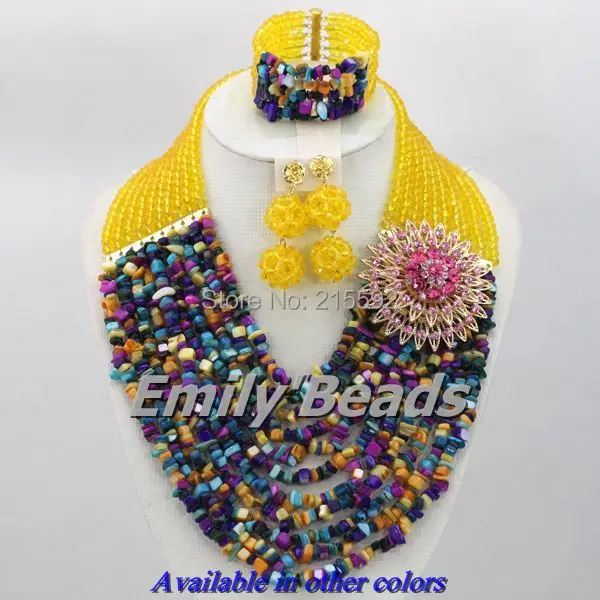 Free Shipping Nigerian Wedding African Beads Jewelry Set 10 Layers