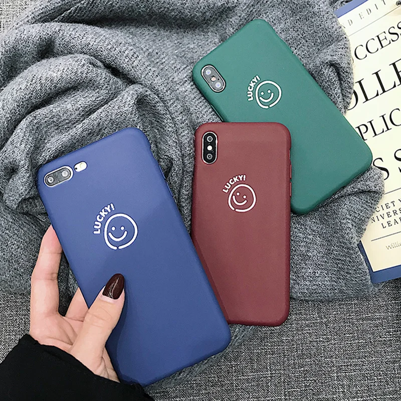 

Lucky Silicone Case For iPhone 7 Plus X Fundas For iPhone 8 Plus 6 6s Coque For iPhone Xs Max XR 7plus TPU Smiling Cover