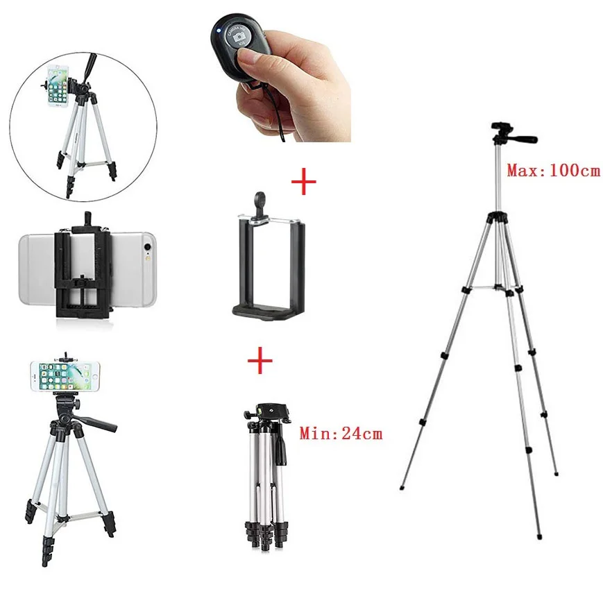 Skup 34 100 cm Bluetooth uniwersalny składany regulowany stojak trójnóg uchwyt do montażu na zestaw klipsów dla aparat w telefonie komórkowym z uchwytem na telefon