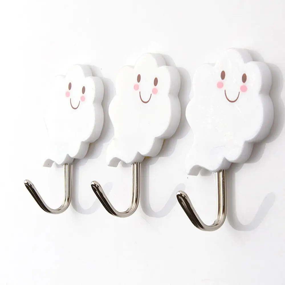 3Pcs White Cloud Self Adhesive Sticky Stick On Hooks Kitchen Bathroom