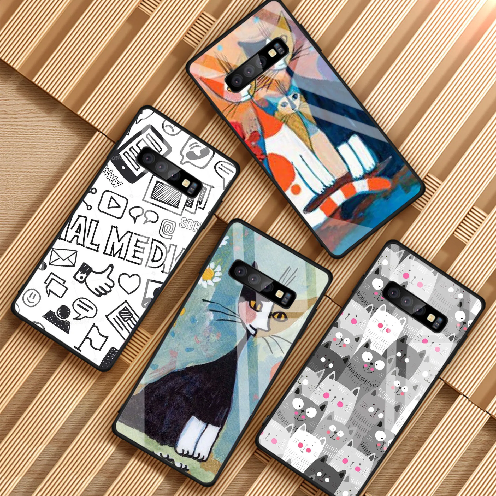 

Cartoon Cat Face A Lot Pile of Cats art Tempered Glass Phone Case For Samsung Galaxy A6 A6S A8 A8S J6 J8 2018 S8 S9 S10 PLUS