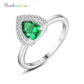 

Rainbamabom 925 Solid Sterling Silver Pear Emerald Sapphire Ruby Gemstone Wedding Engagement Ring Fine Jewelry Gifts Wholesale