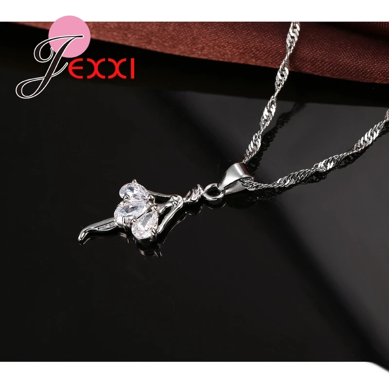 Элегантное ожерелье с балериной из стерлингового серебра 925 пробы, серьги с кубическим цирконием, набор сережек, Свадебные обручальные ювелирные наборы