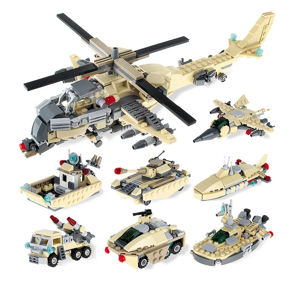 

8in1 Helicopter Fighter Boat Tank war series Building Blocks Compatible Legoing City Submarine Toys For Children