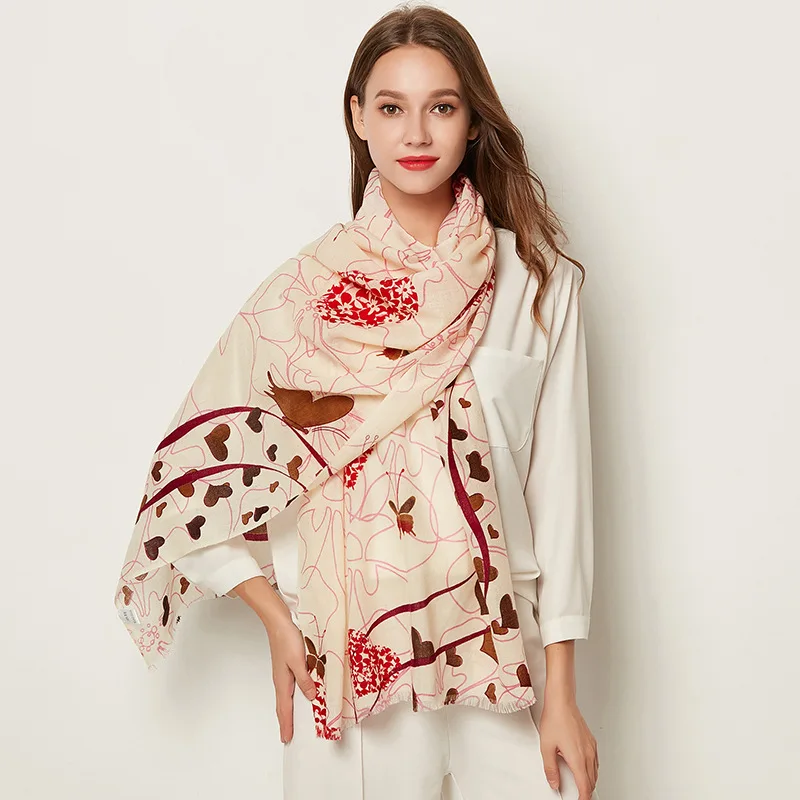 

Autumn Winter New Wool Scarf Elegant Lady Shawls Fashion Printed Sunscreen Keep Warm Woman Scarves Long Wool Neckerchief 65HD