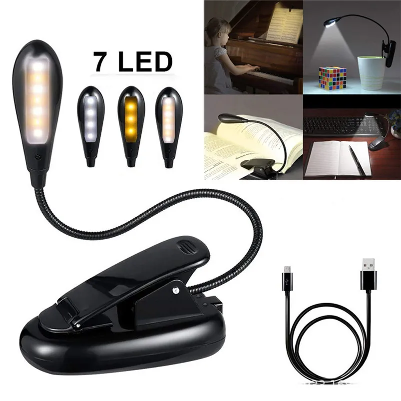 1PC NEW Reading Lamp 5 LED Book Light Easy Clip On Reading Lights For Reading Eye-Care USB Charge Lamparas 40MR1102_