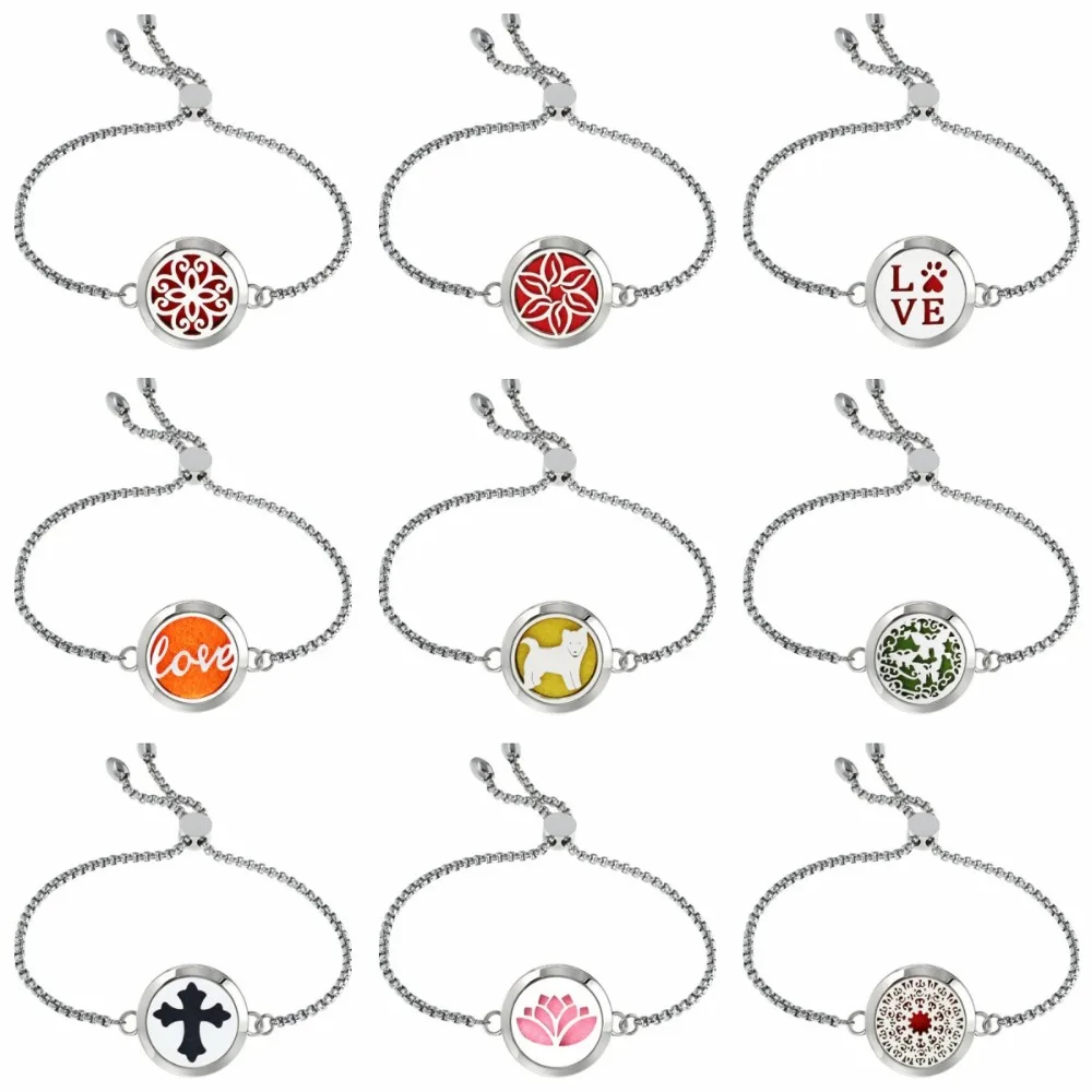 

Flower Butterfly Cross 25mm 316L Stainless Steel Adjustable Aromatherapy Perfume Diffuser Locket Bracelet 10pcs Pads Random