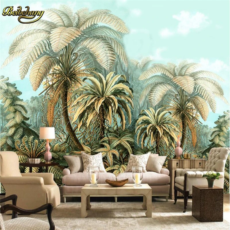 

beibehang Tropical plants papel de parede 3d Wallpaper Painting Mural Living Room TV Sofa Backdrop Wall Paper Home Decor Murals