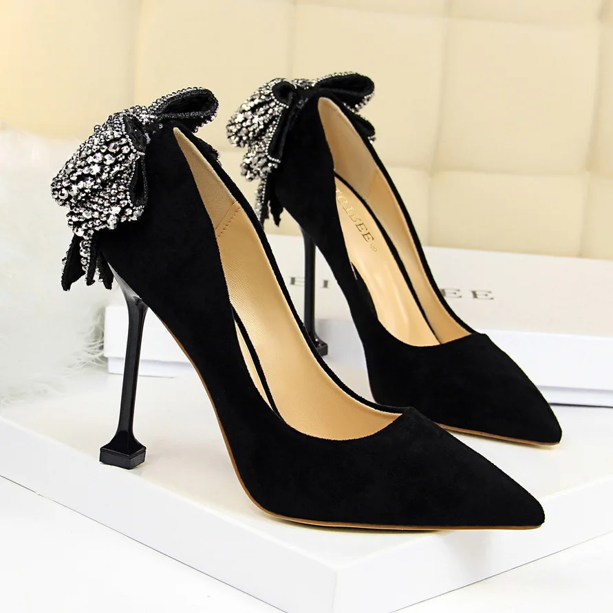 

Mujeres Elegante Cristal Bombas Sexy Zapatos Sper Alto Gamuza Punta Boca Someras Diamantes De Imitacin Solo Zapato