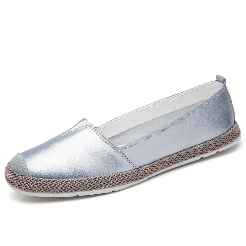 DONGNANFENG/Женская обувь из натуральной кожи на плоской подошве без шнуровки; Мягкая Повседневная Демисезонная обувь размера плюс 41, 42, BM-952 - Цвет: silver