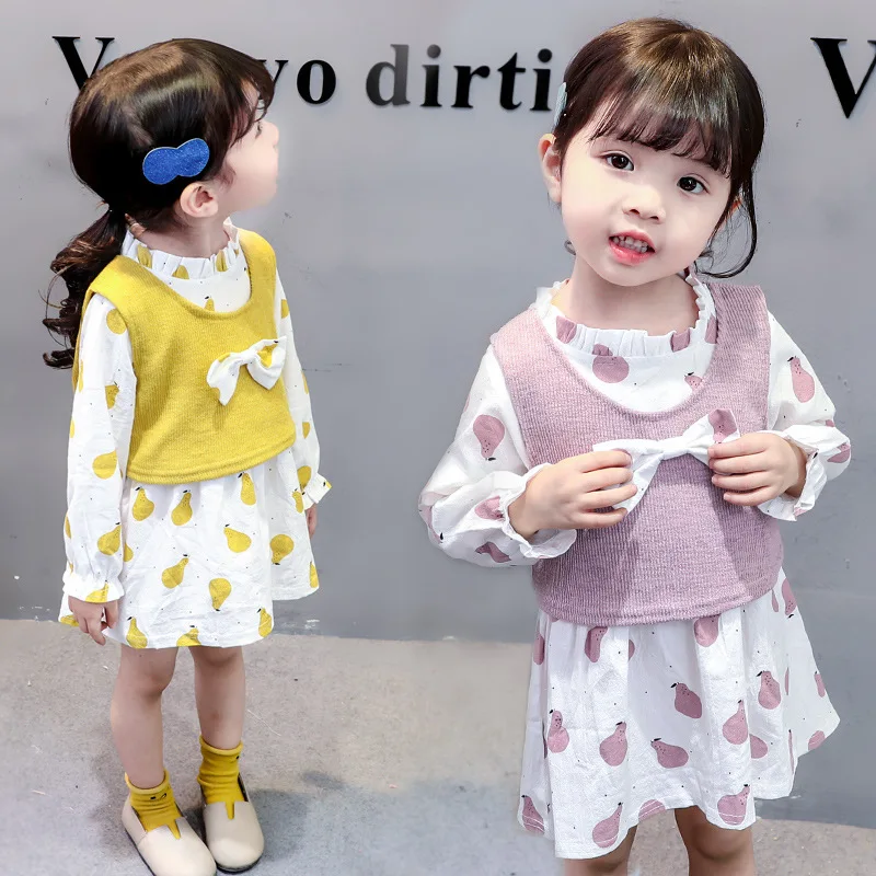 

Autumn Spring Girls Clothing Sets New Kids Girls Fashion Cotton Vext+dress 2pcs Suit For Children Girls Party Clothes Outfits