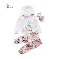 Pudcoco 2018 Одежда для новорожденных девочек комплект с капюшоном цветочный карман кофта Топ + длинные брюки с цветочным принтом комплект