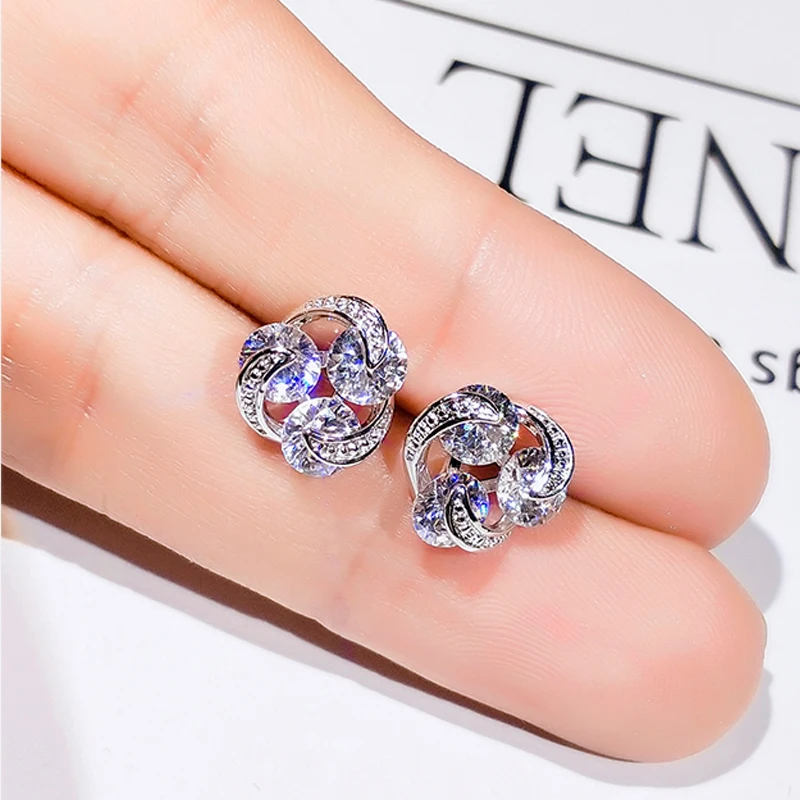 

Simple 925 Silver Crystal Stud Earrings for Women Wedding Party Jewelry AAA Cubic Zirconia Female Round Earring Bijoux