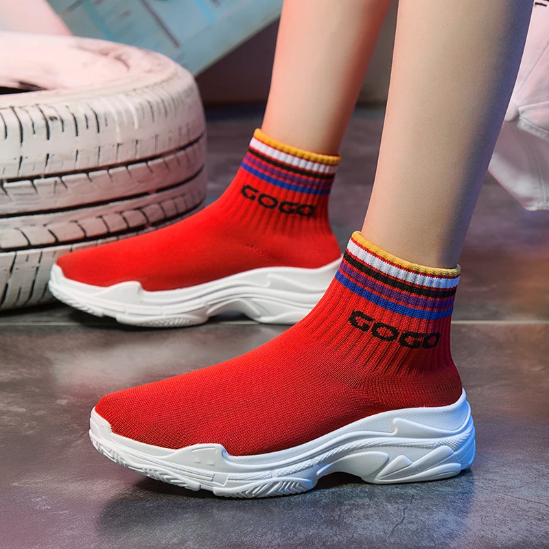 High Top Womens Designer Shoe Autumn Winter Women Running Shoes Black/Red Sock Sneaker Women Thick Soled Ladies Walking Sneakers