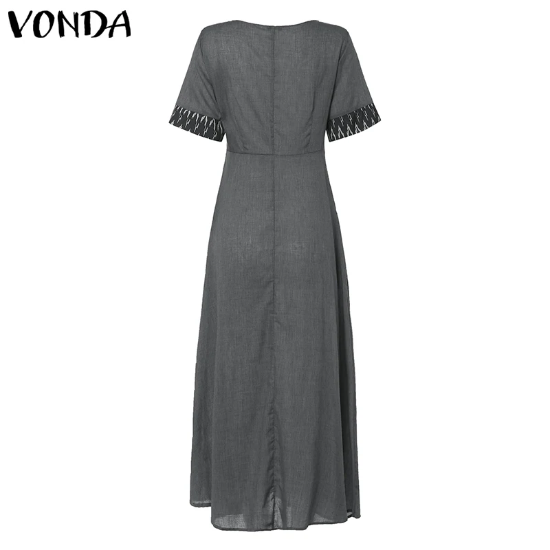 2019 VONDA امرأة خمر اللباس الصيف ماكسي اللباس عارضة الشاطئ Vestido قصيرة كم طويل فضفاض رداء مثير حزب فستان الشمس زائد حجم