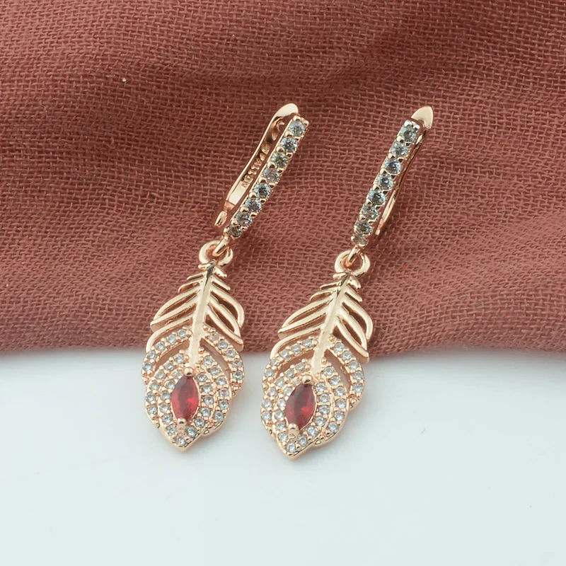 

FJ 3 Color Women Black Purple Red Stone Dangle Earrings 585 Rose Gold Color Drop Jewelry Earrings